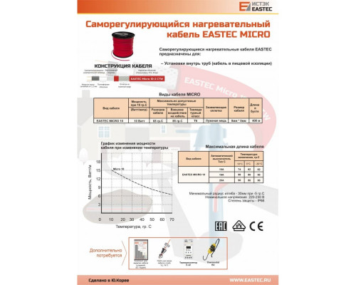 EASTEC MICRO 10 - CTW, SRL 10-2CR M=10W, греющий кабель c пищевой оболочкой, пог.м. купить в Новосибирске