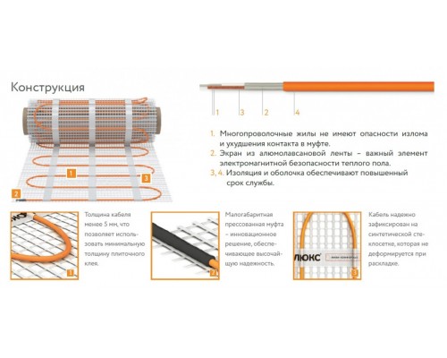 Нагревательный мат теплого пола Теплолюкс ProfiMat 2.5 кв.м купить в Новосибирске